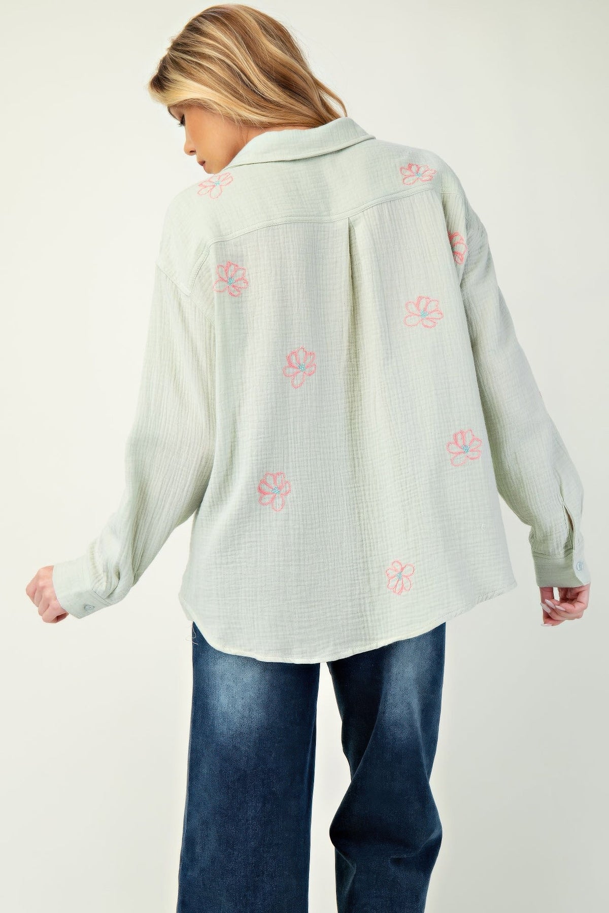 Embo detailed cotton gauze button down shirt by Tigbul's Variety Fashion Shop