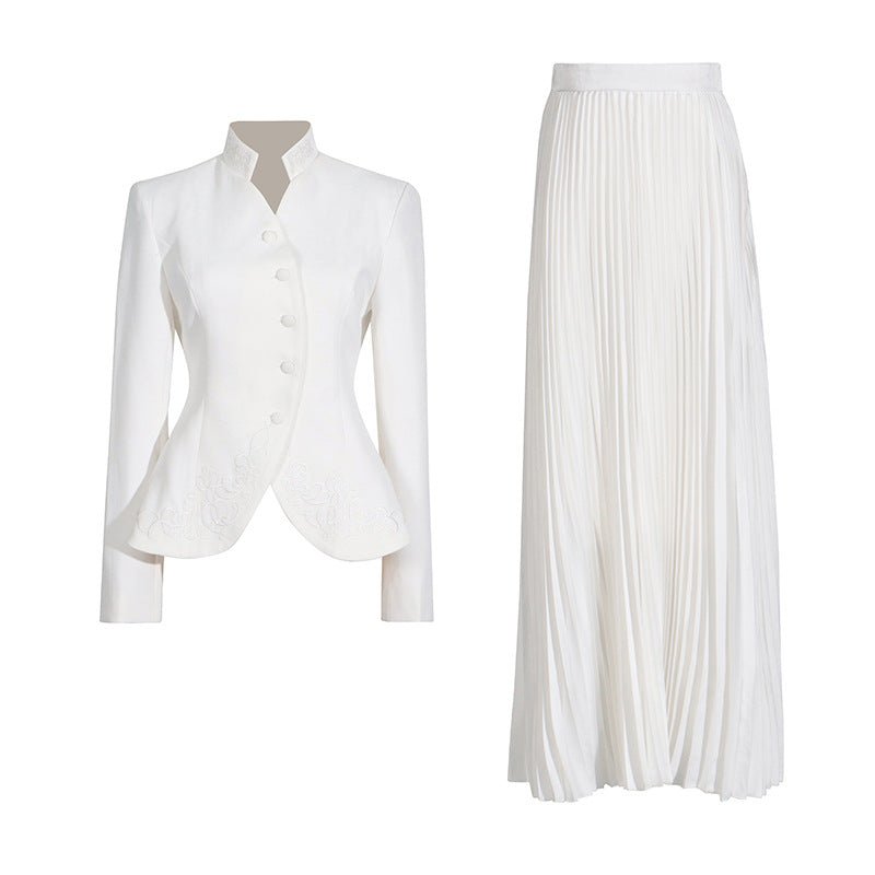 Embroidered Blazer & Pleated Skirt Set(MS214) by Mariam's Collection