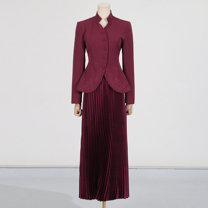 Embroidered Blazer & Pleated Skirt Set(MS214) by Mariam's Collection