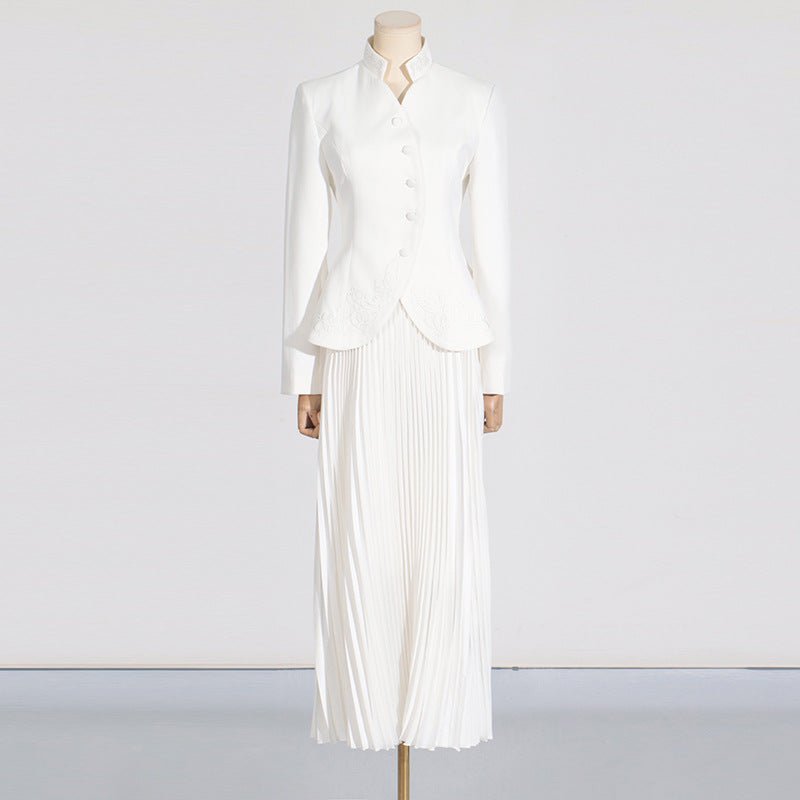 Embroidered Blazer & Pleated Skirt Set(MS214) by Mariam's Collection