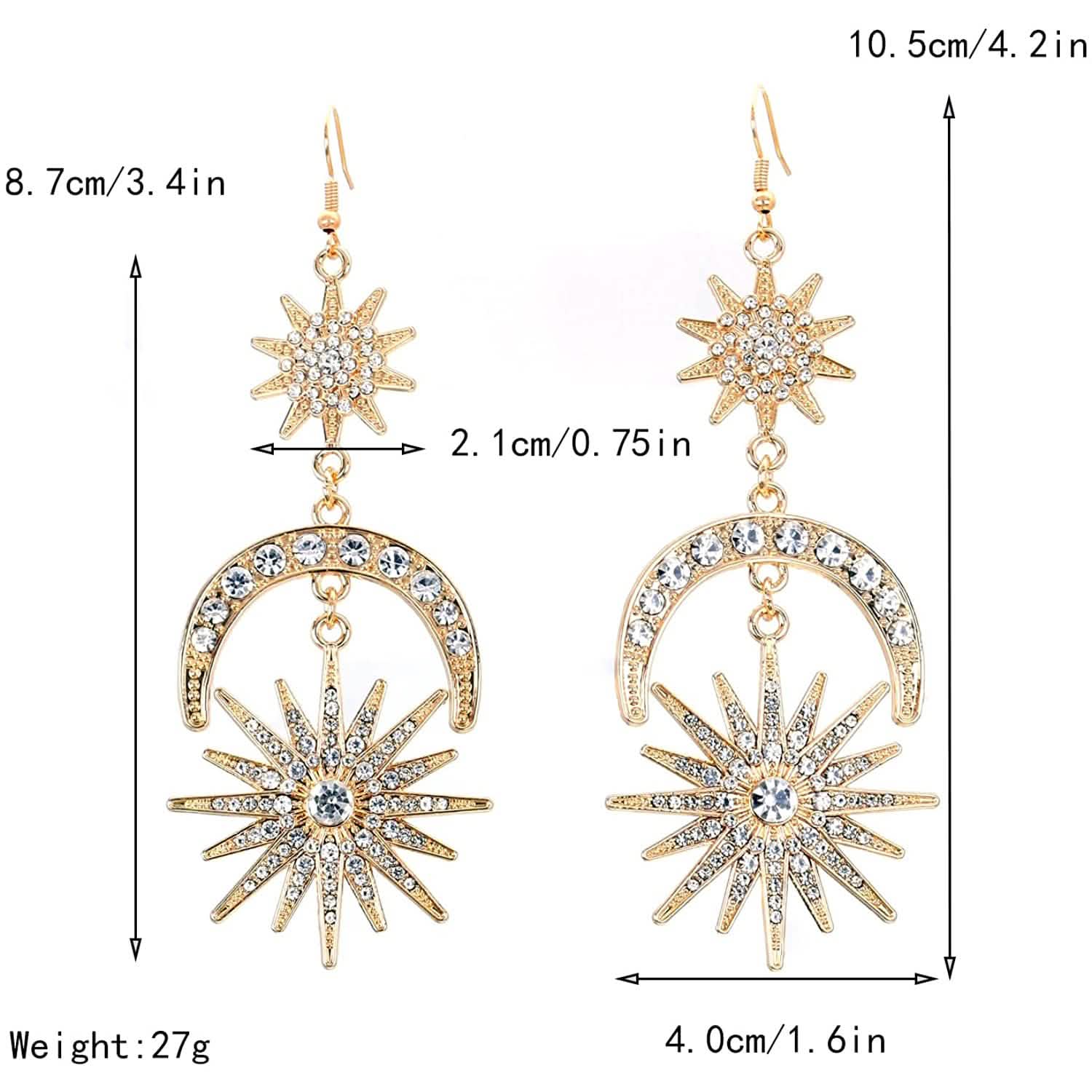 Exaggerated Luxury Sun Moon Stars Drop Earrings by DailySale