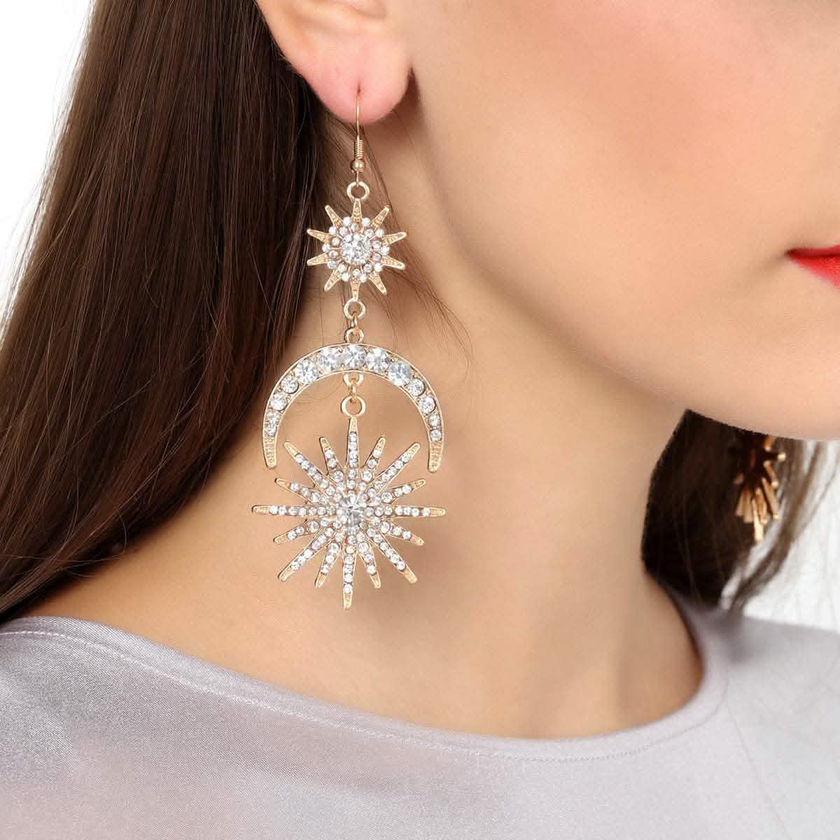 Exaggerated Luxury Sun Moon Stars Drop Earrings by DailySale
