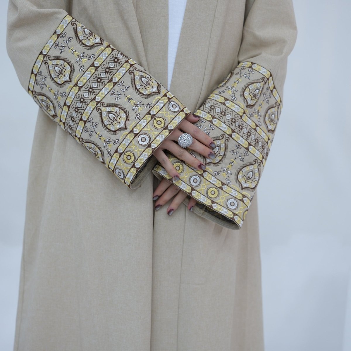 Exquisite Embroidery Set Open Abaya (MOA039) by Mariam's Collection