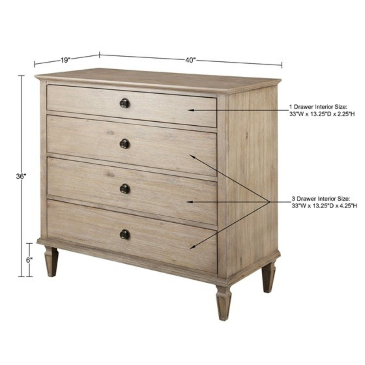 French Inspired Small Dresser - Wire Brushed Light Natural by Unique Piece Furniture