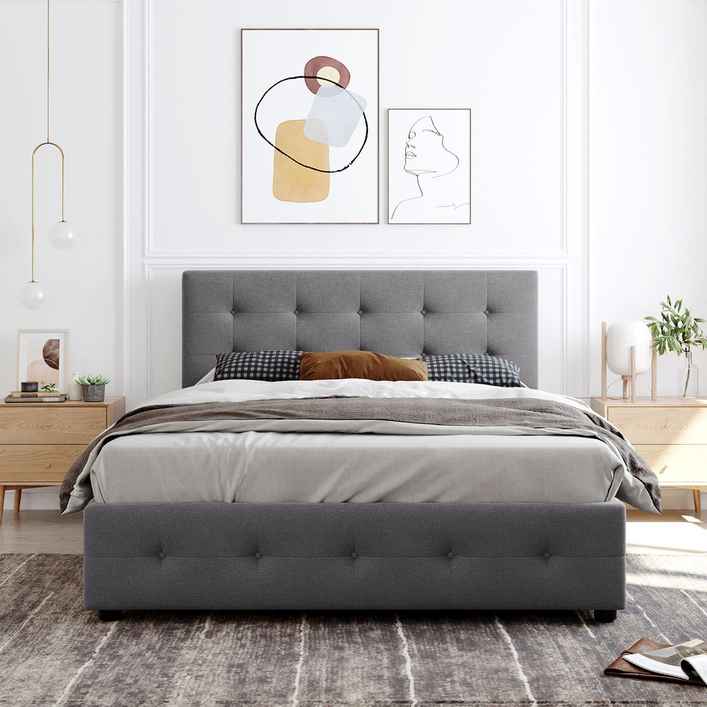 Upholstered Platform Bed With Classic Headboard And Drawers, No Box Spring Needed by Unique Piece Furniture