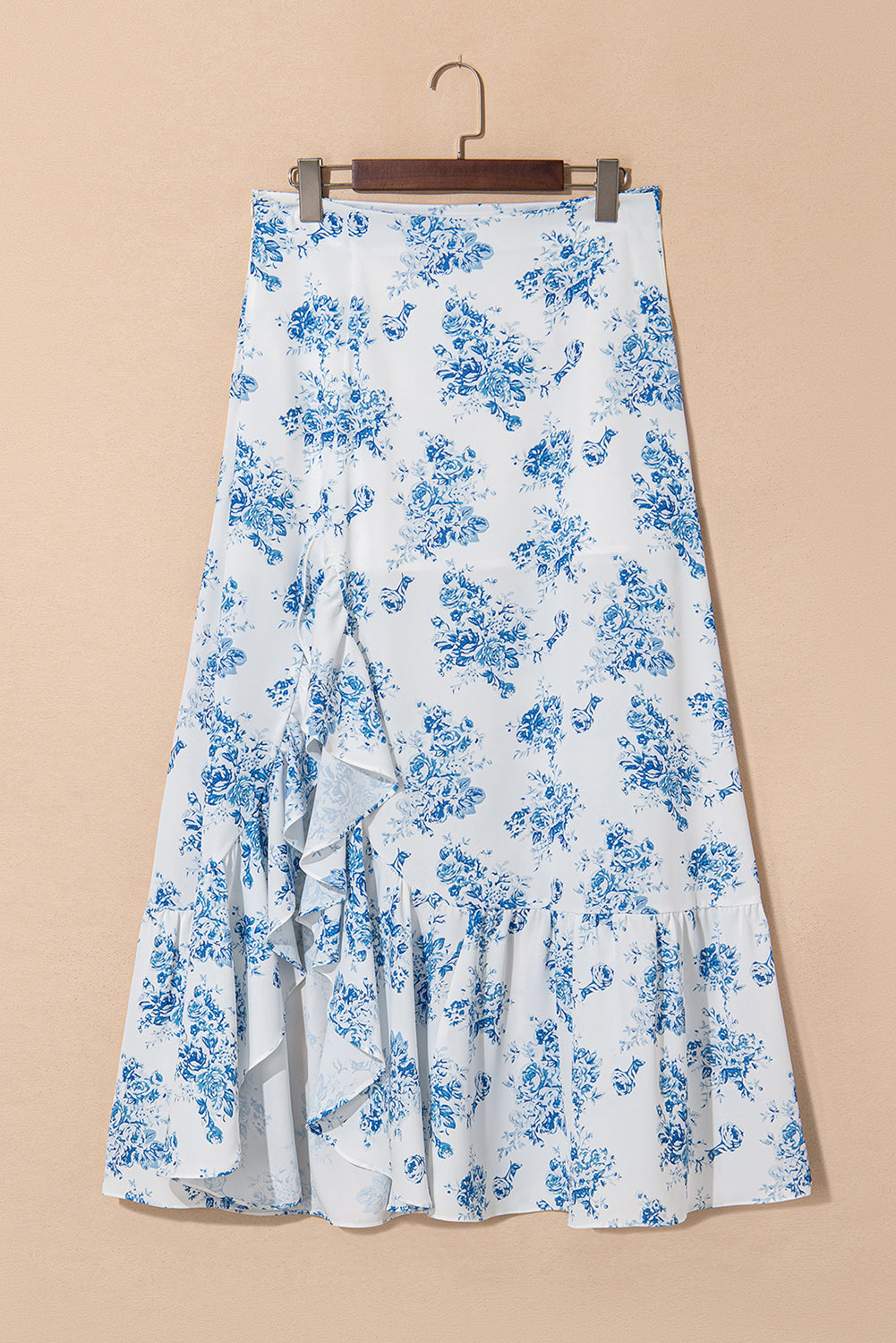 Black Boho Floral High Waist Ruffle Split Maxi Skirt by Wild and Free Boutique