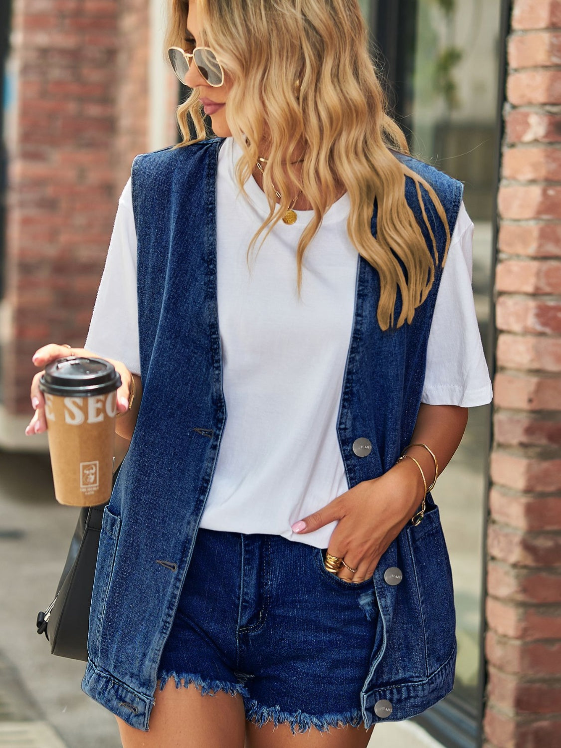 Full Size V-Neck Button Up Denim Vest by Wild and Free Boutique