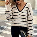 Women’s Striped V-Neck Sweater with Back Bow by FitiqueFit