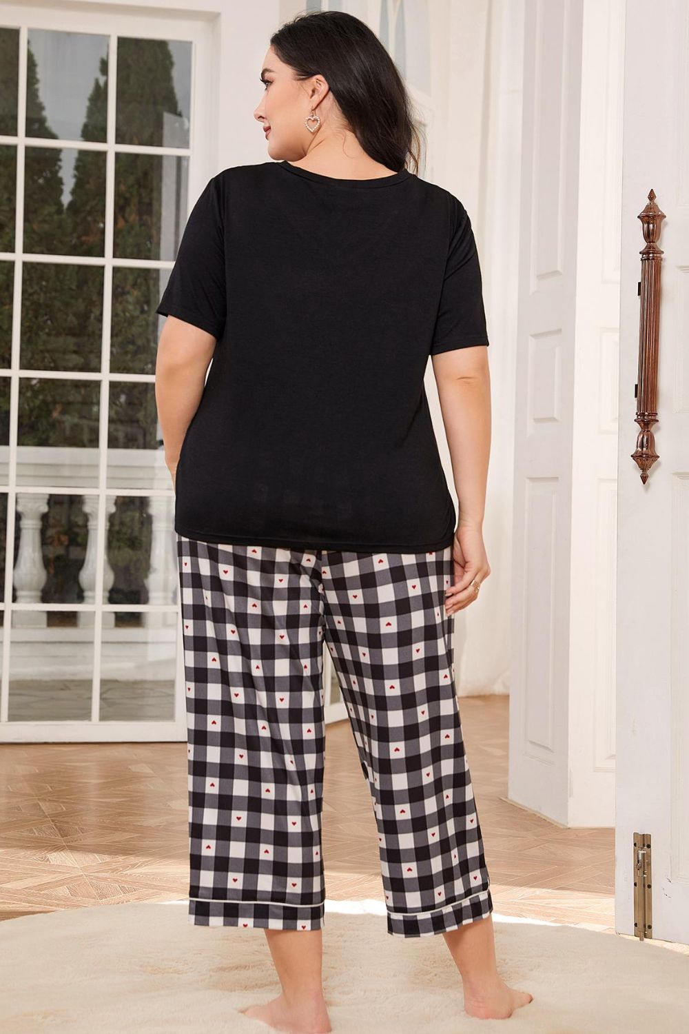 V-Neck Tee and Plaid Cropped Pants Lounge Set by Wild and Free Boutique