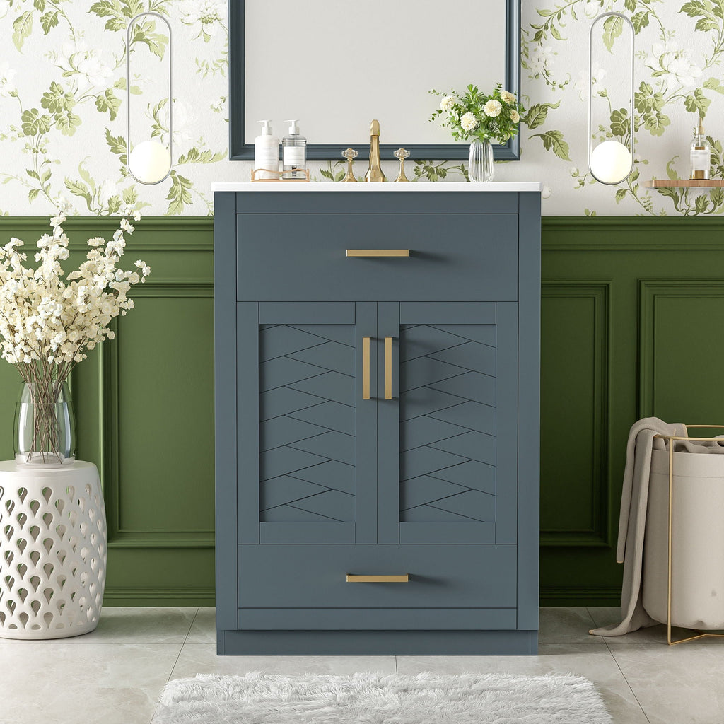 Modern Bathroom Vanity With Integrated Ceramic Sink, 2 Door Cabinet With Tip-Out Drawer by Unique Piece Furniture