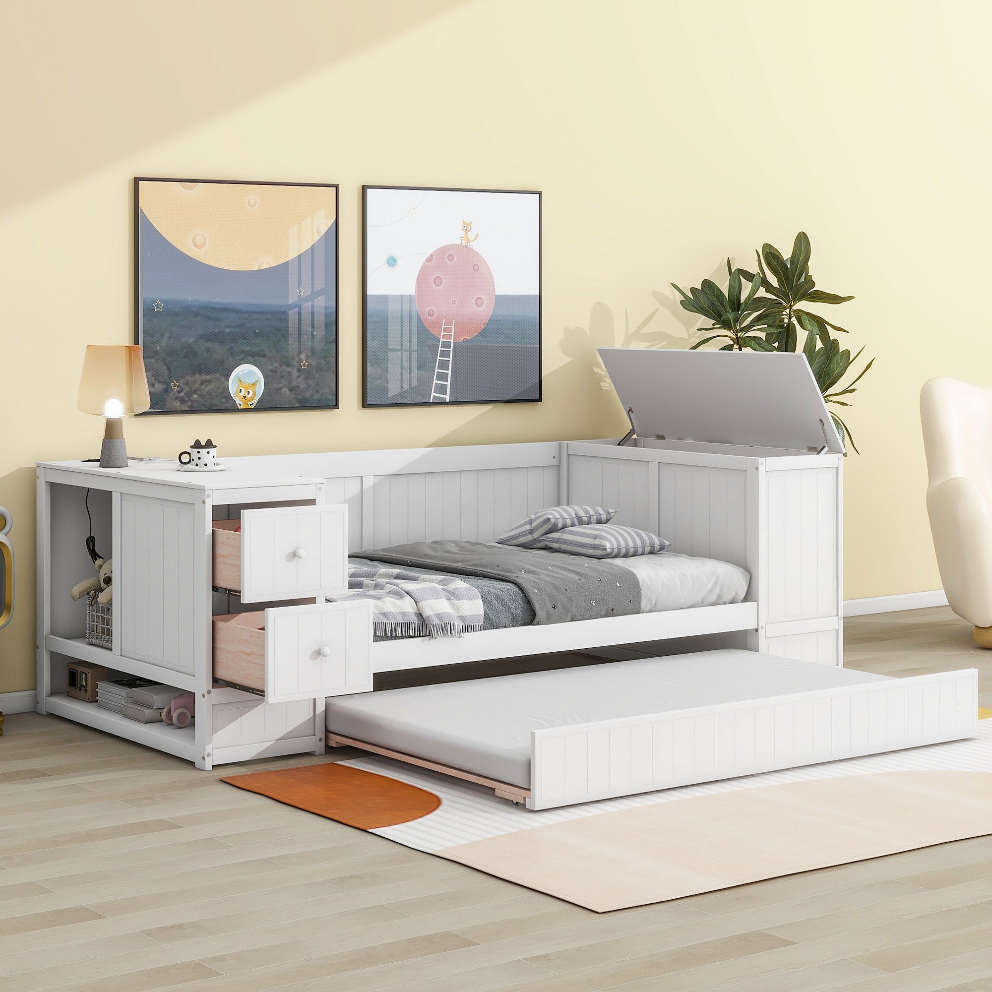 Daybed With Storage Arms, Trundle And Charging Station by Unique Piece Furniture