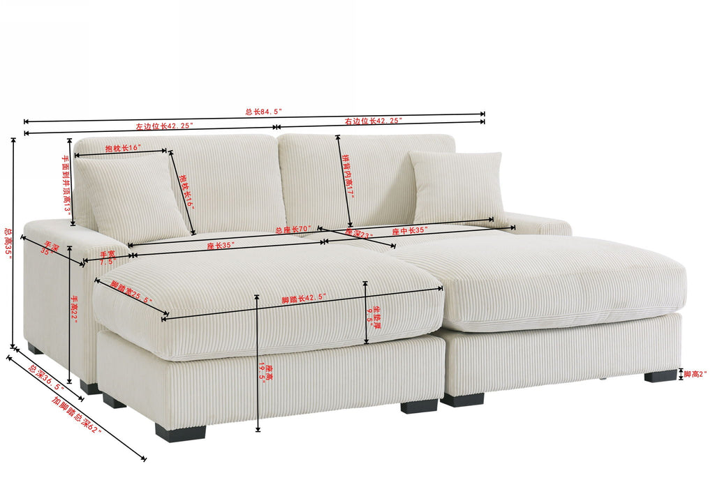 4 Seater Oversized Sectional Sofa With 2 Ottoman And 2 Pillows by Unique Piece Furniture