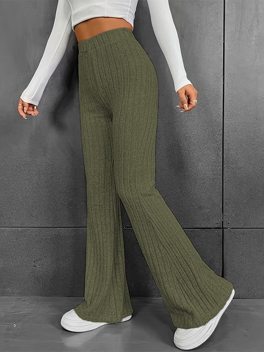 Ribbed High Waist Bootcut Pants by Wild and Free Boutique