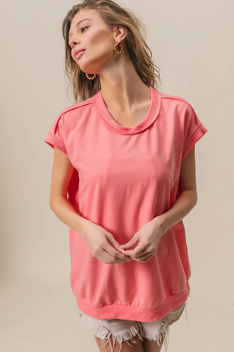 BiBi French Terry Drop Shoulder Basic Top by Simply Love