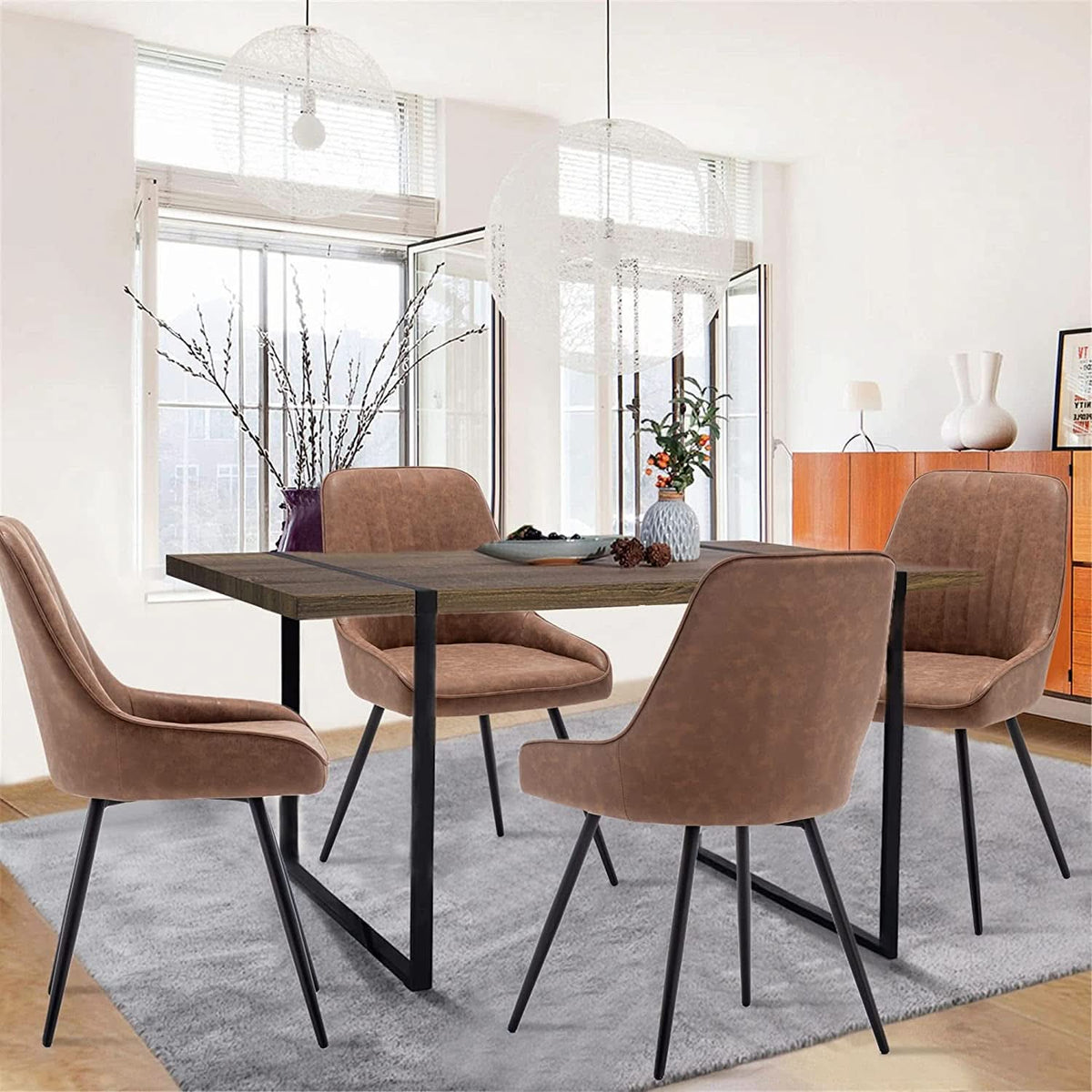 Two Brown Faux Leather Mid Century Modern Dining Chairs by ShipItFurniture