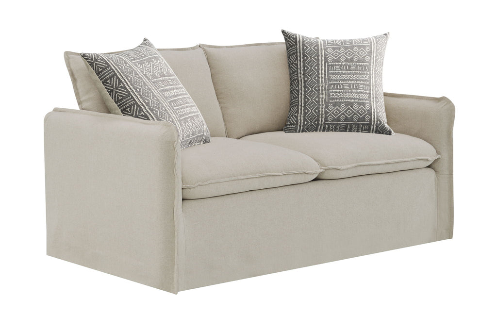 Upendo - Pattern Linen Loveseat With 2 Toss Pillows - Beige by Unique Piece Furniture