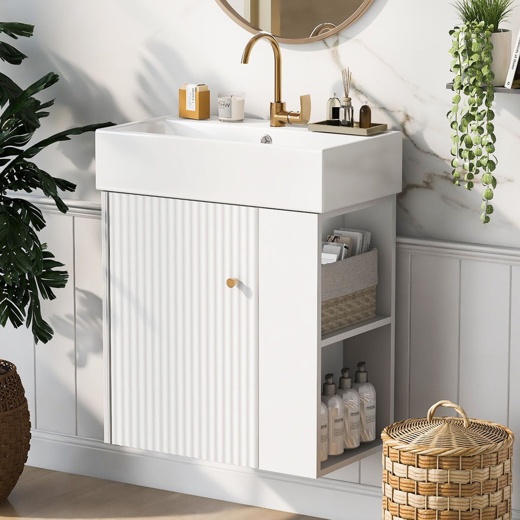 Modern Floating Bathroom Vanity With Ceramic Basin Perfect For Small Bathrooms by Unique Piece Furniture