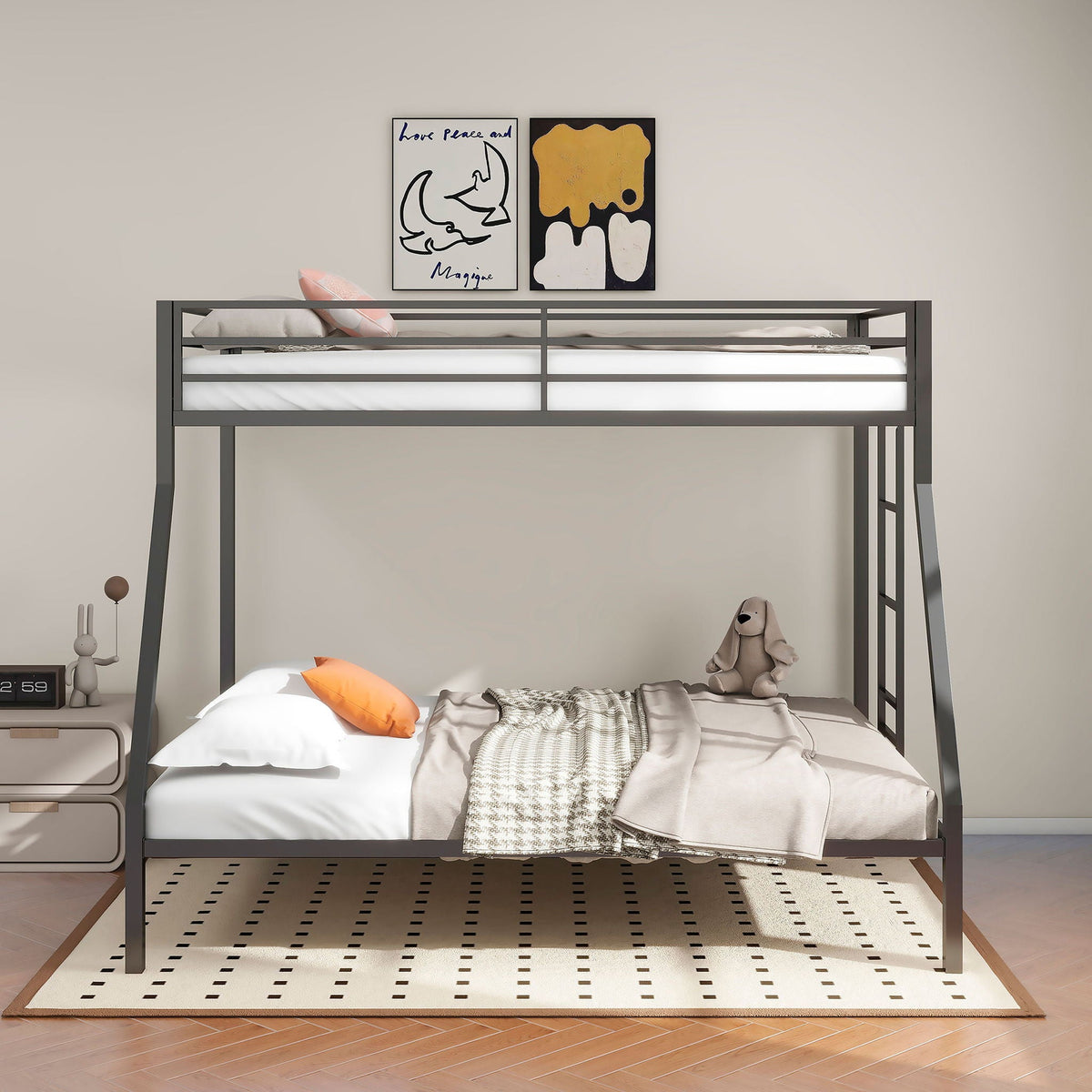 Alevera Metal Twin Over Full Bunk Bed with Ladder Black by Unique Piece Furniture