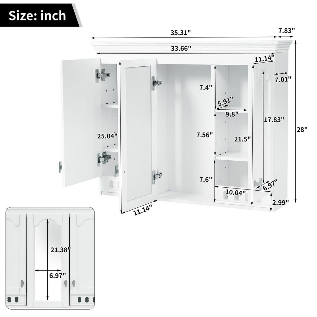 Wall Mount Mirror Cabinet With Adjustable Shelves, Soft Closing Hinges by Unique Piece Furniture