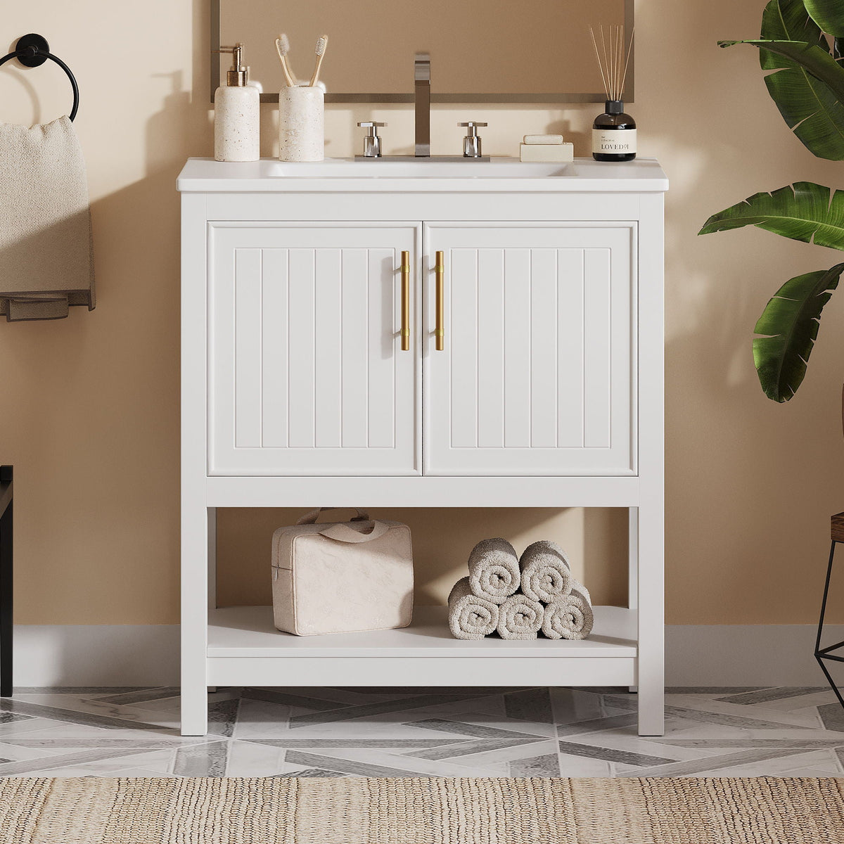 Elegant Bathroom Vanity With Ceramic Sink And Versatile Storage by Unique Piece Furniture