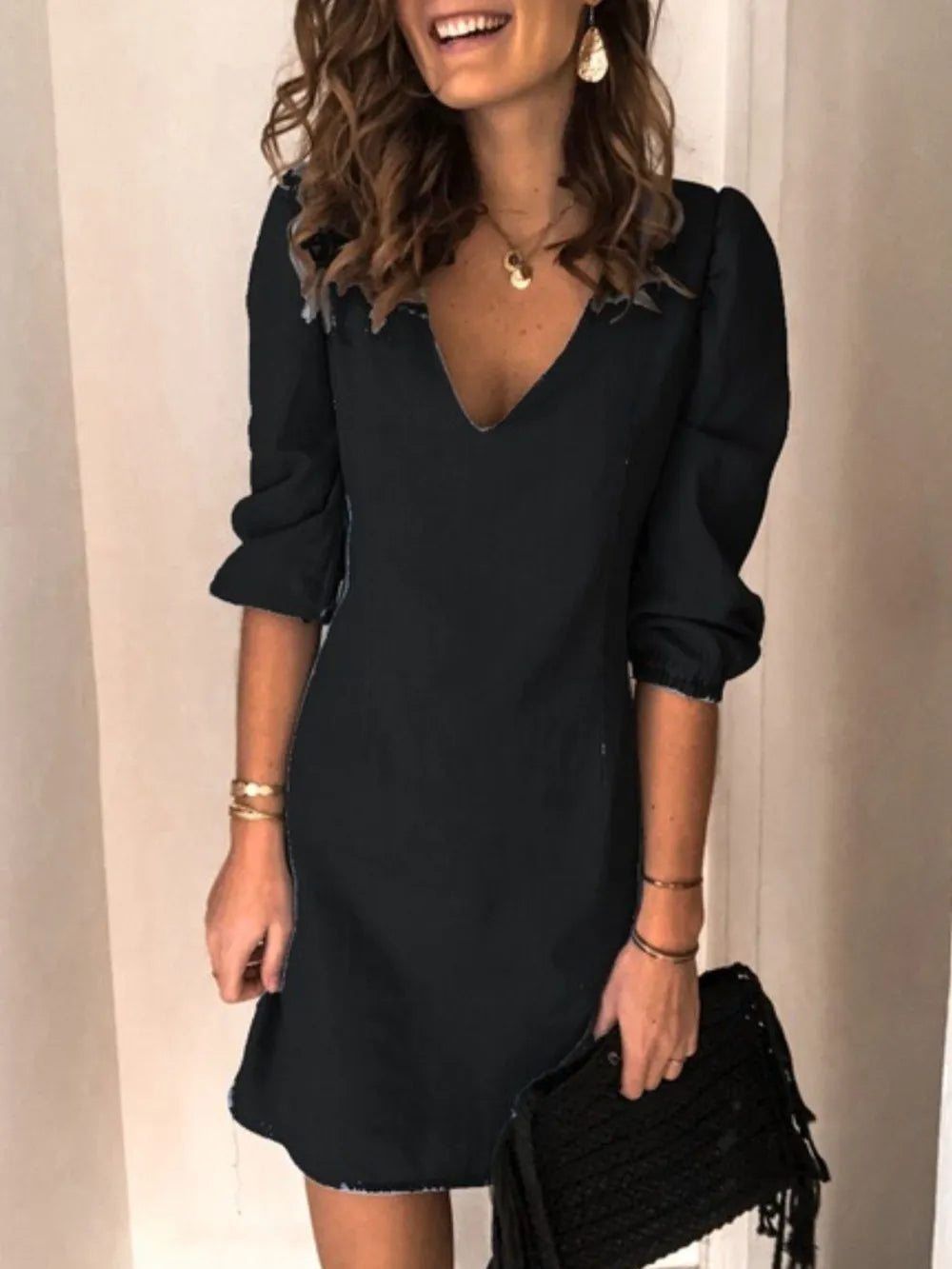 Full Size V-Neck Half Sleeve Dress by Wild and Free Boutique