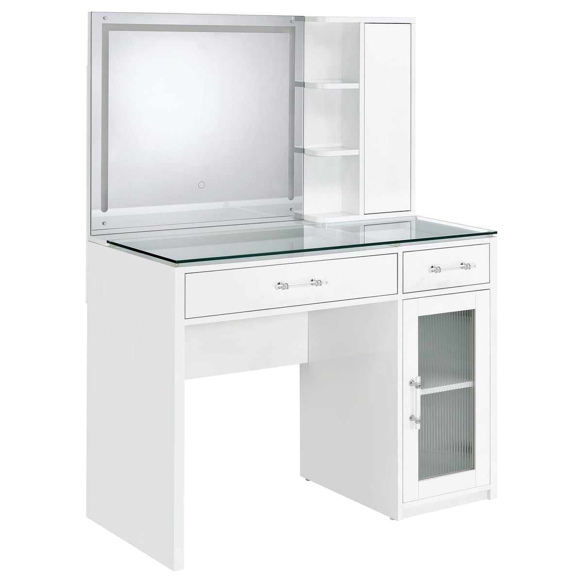 Flora 2-drawer Vanity Set with LED Mirror White High Gloss by Unique Piece Furniture