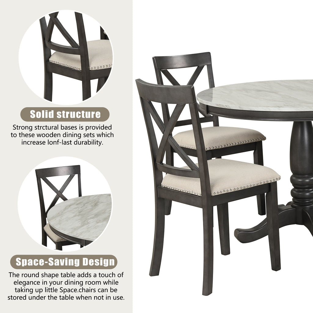5 Pieces Dining Table And Chairs Set For 4 Persons, Kitchen Room Solid Wood Table With 4 Chairs by Unique Piece Furniture