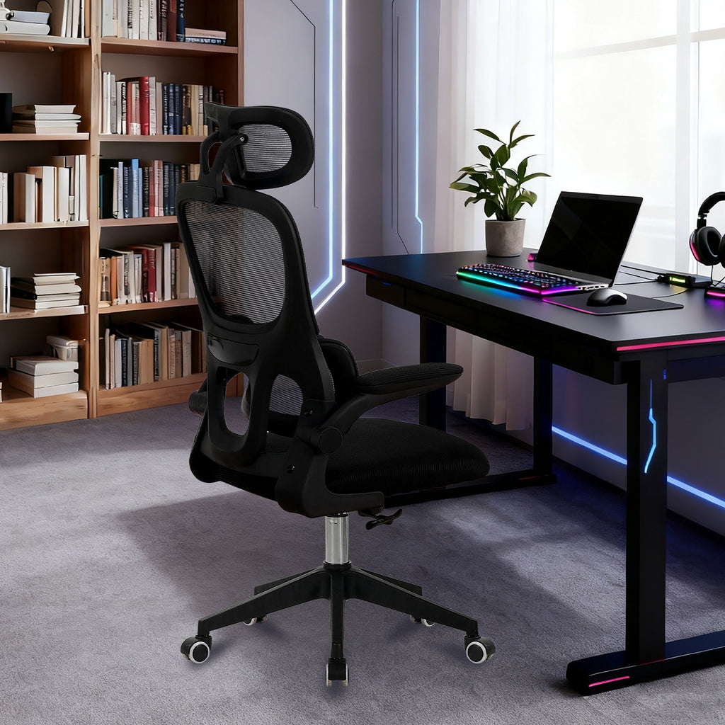 High Back Ergonomic Swivel Rolling Office Chair With Tilt Function, 3D Headrest, Lumbar Support - Black by Unique Piece Furniture