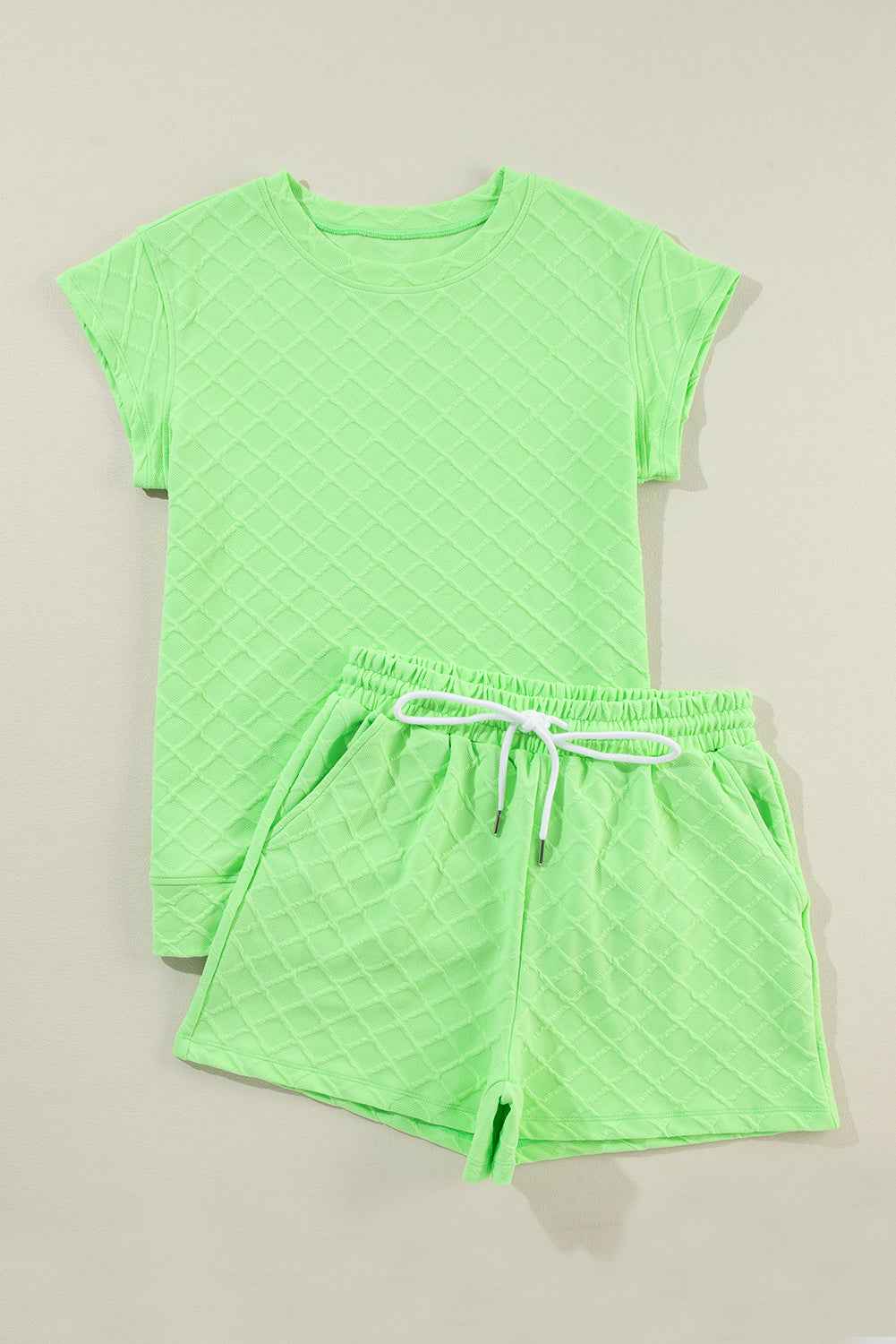 Light Green Checkered Textured Tee and Drawstring Shorts by Wild and Free Boutique