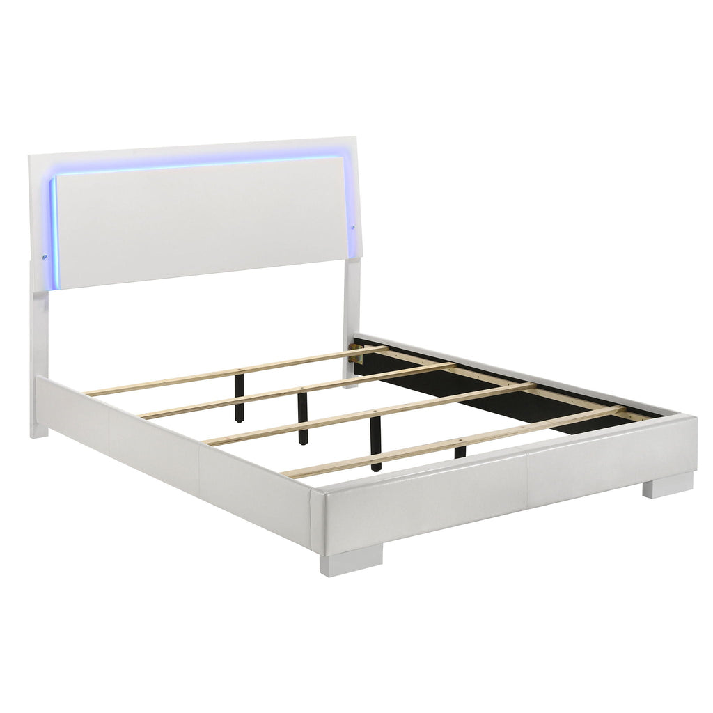 Felicity Wood Queen LED Panel Bed White High Gloss by Unique Piece Furniture