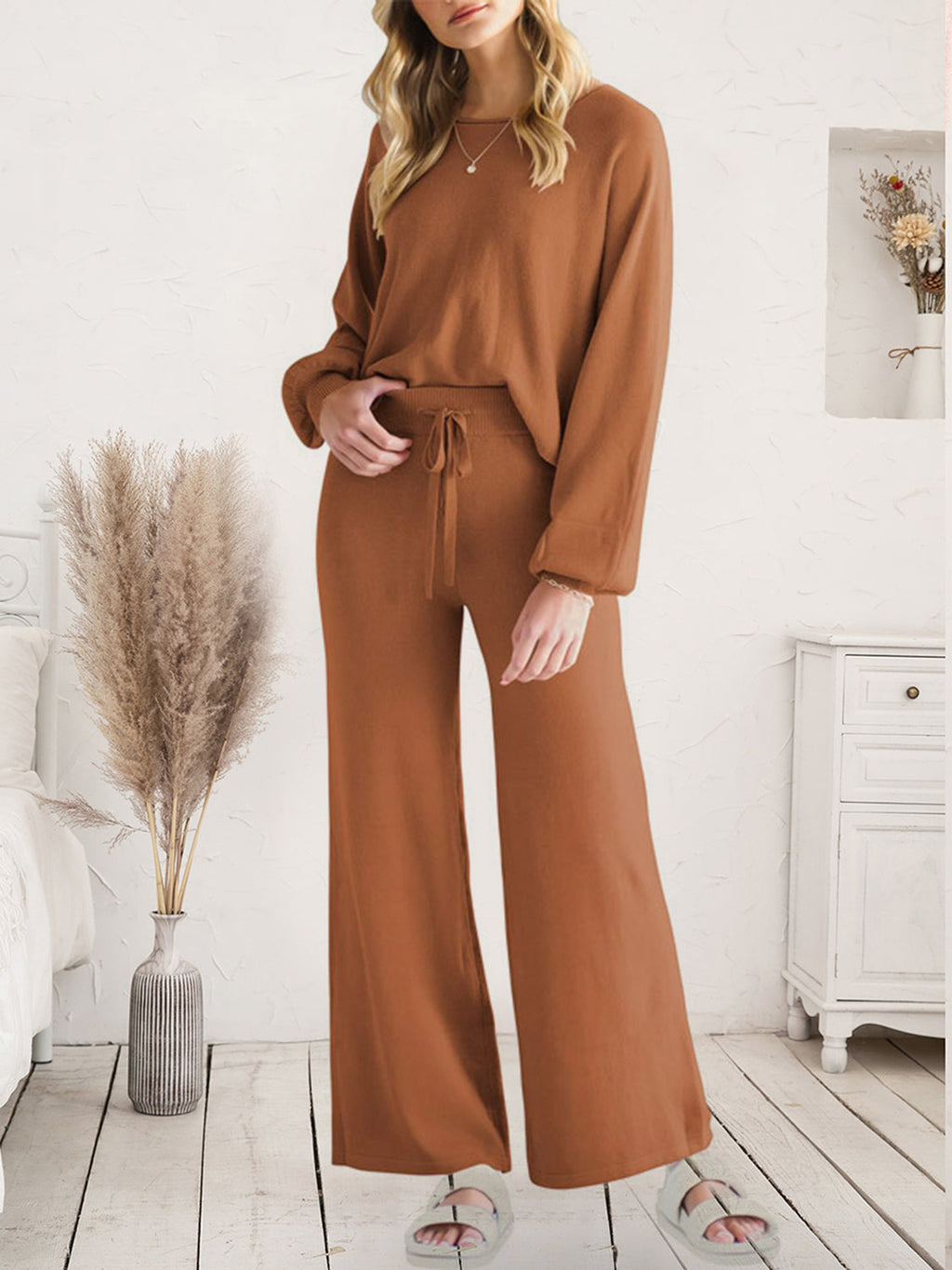 Long Sleeve Lounge Top and Drawstring Pants Set by Wild and Free Boutique