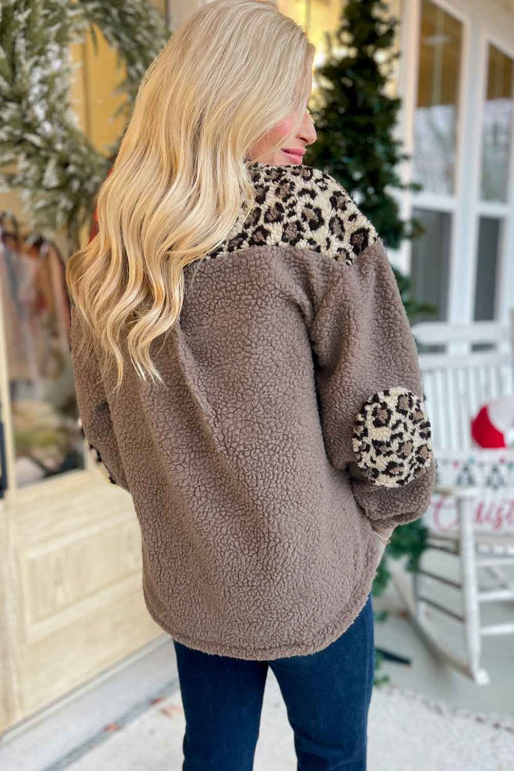 Brown Sherpa Leopard Print Flap Pocket Collared Button Up Jacket by Wild and Free Boutique
