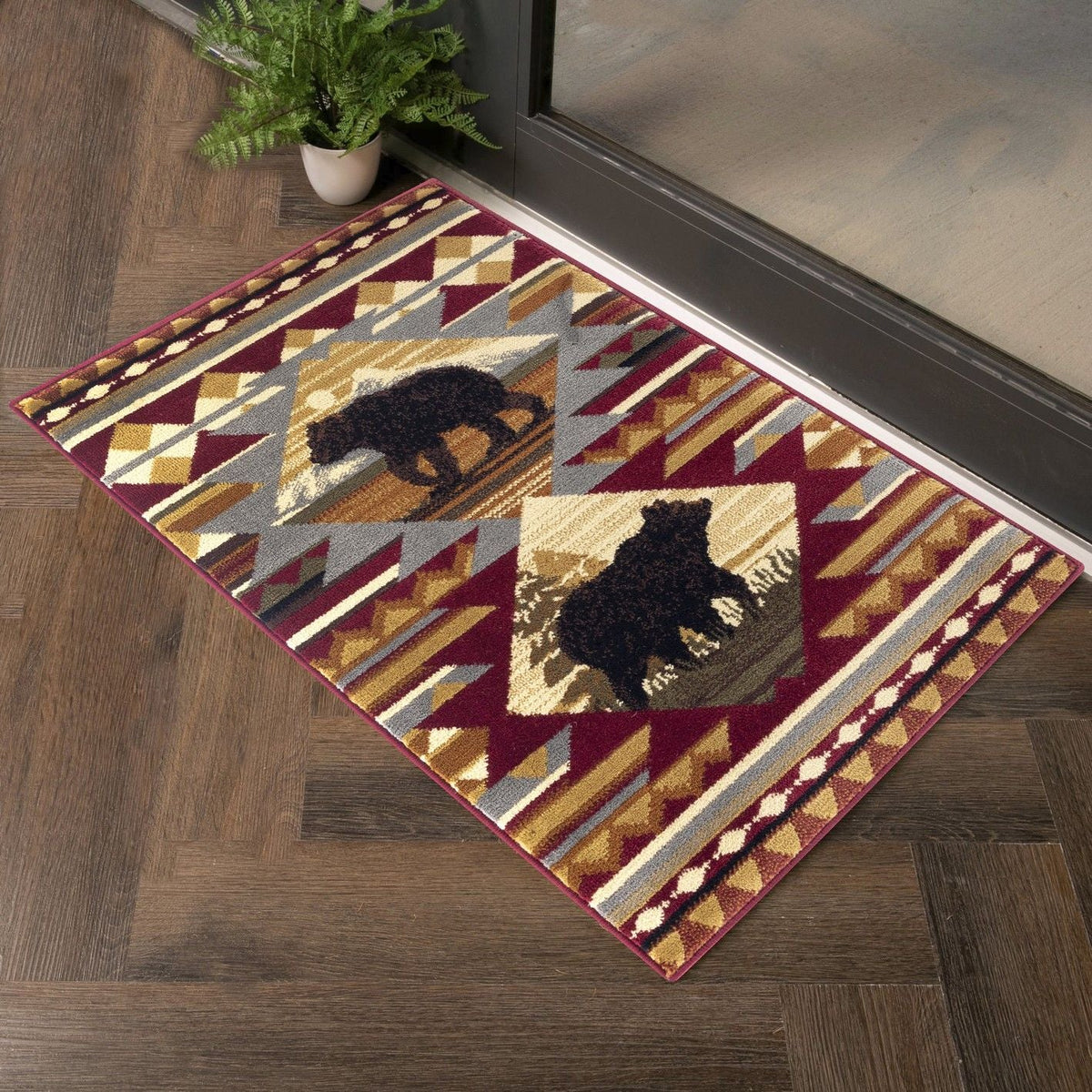 Nature's Nest - 5'3" X 7'3" Lodge Area Rug Polypropylene - Multi, Red by Unique Piece Furniture