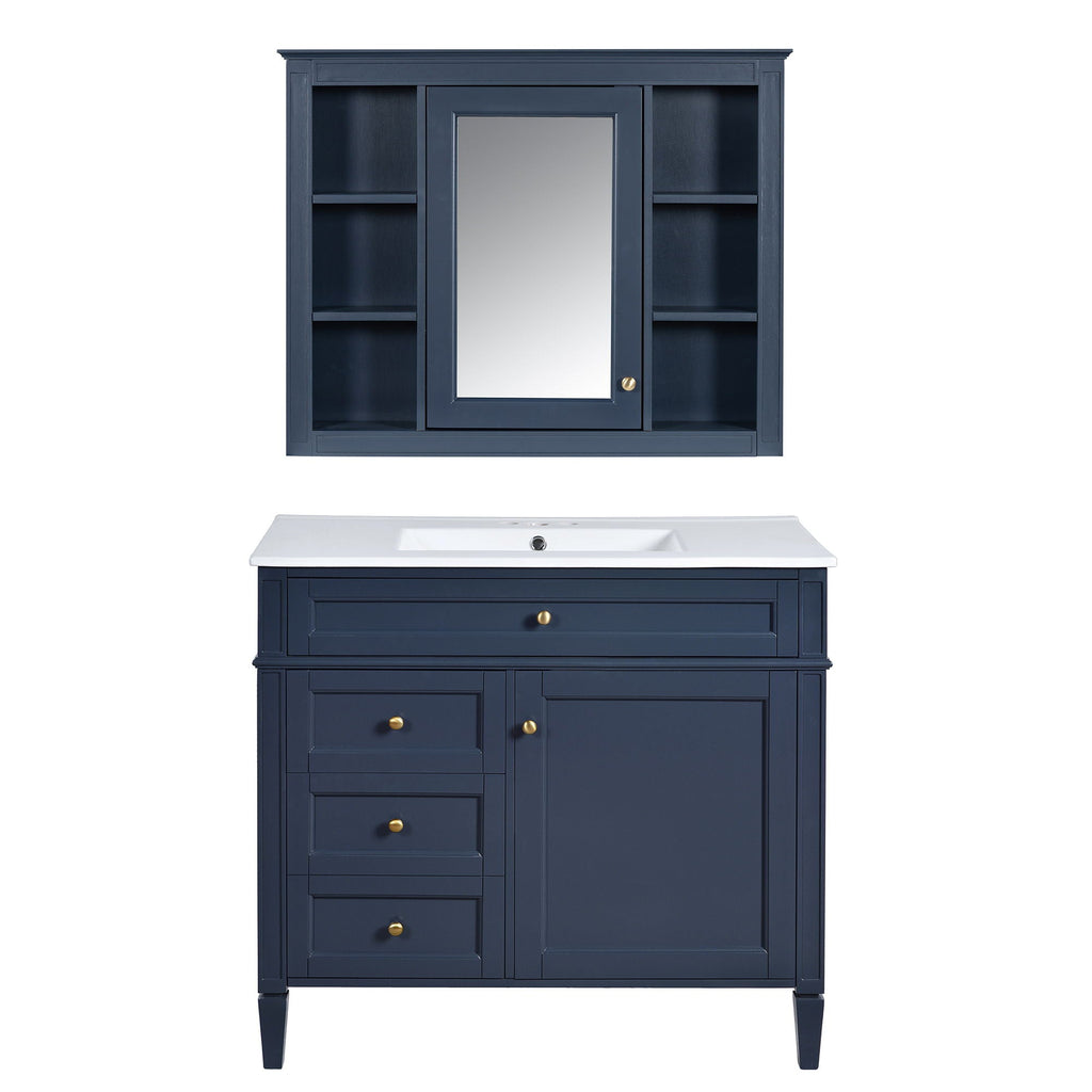 Bathroom Vanity With Mirror Cabinet, Single Sink With 2 Soft Closing Doors And 4 Drawers by Unique Piece Furniture