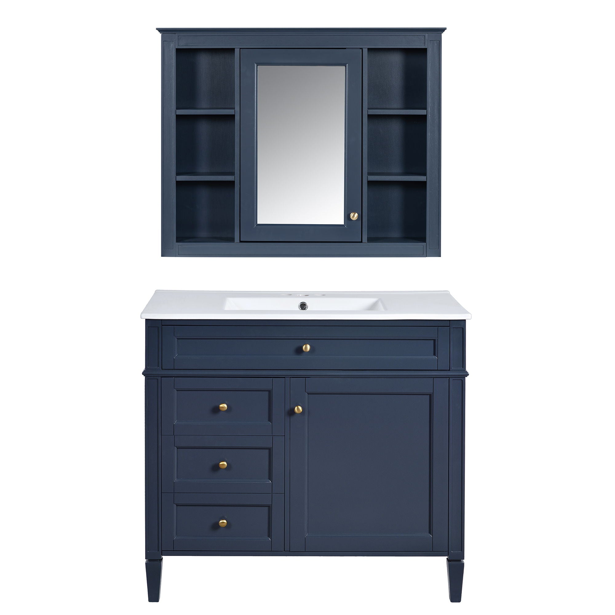 Bathroom Vanity With Mirror Cabinet, Single Sink With 2 Soft Closing Doors And 4 Drawers by Unique Piece Furniture