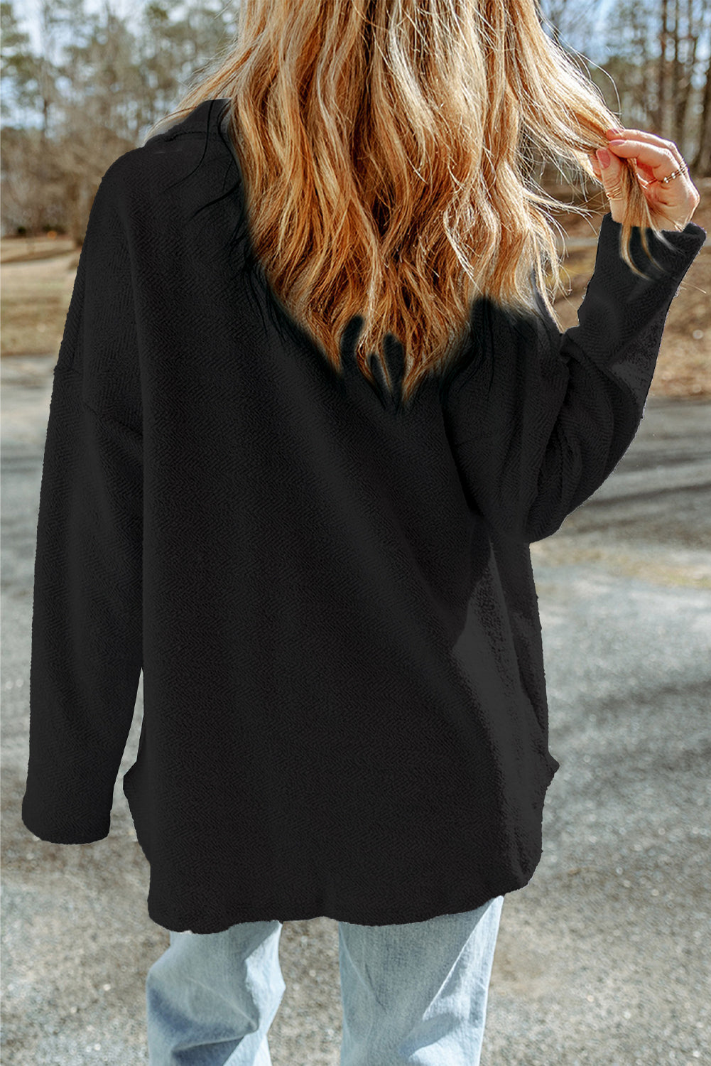 Black Contrast Flap Pockets Relaxed Shacket by Wild and Free Boutique