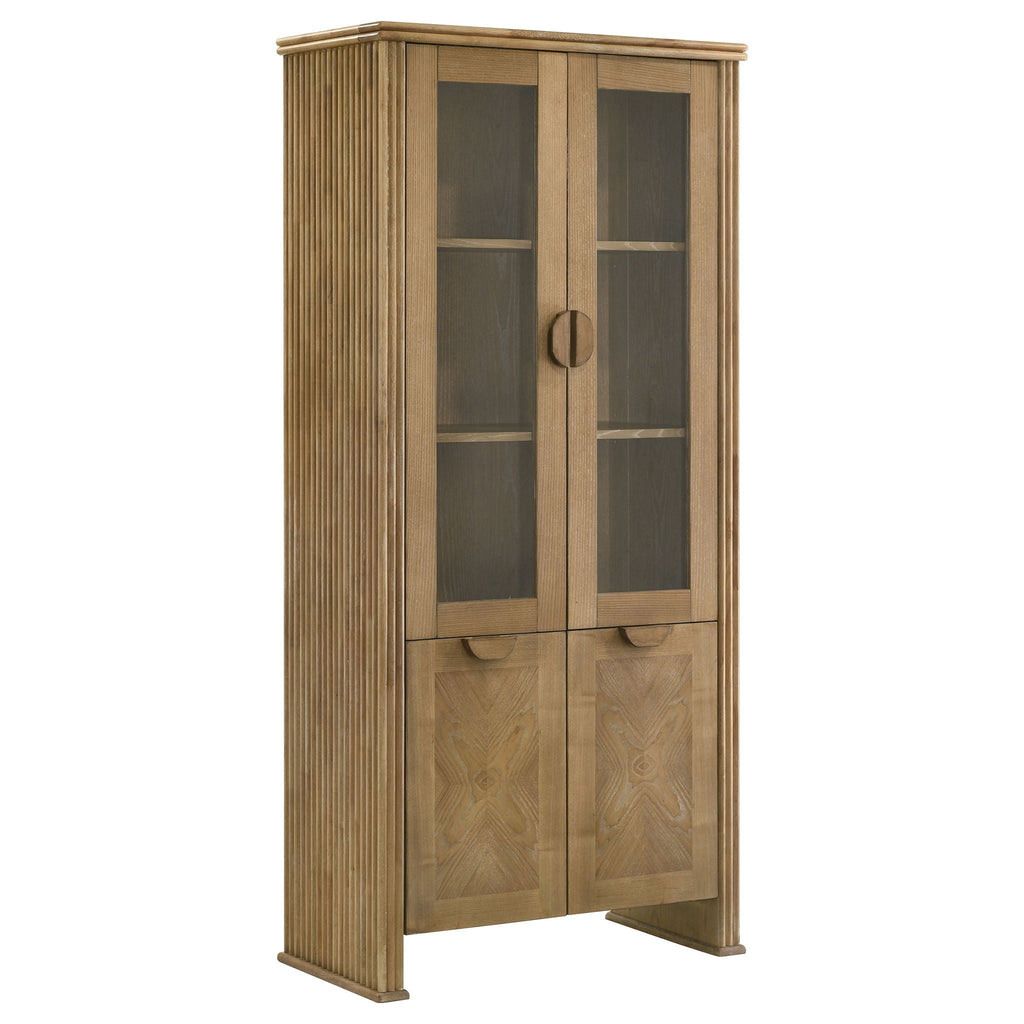 Adina 77-inch Tall Display Cabinet Distressed Light Brown by Unique Piece Furniture
