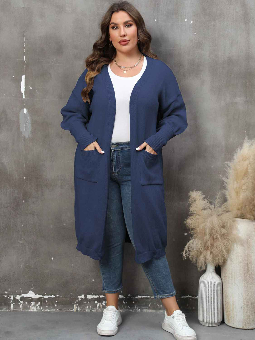 Plus Size Long Sleeve Pocketed Cardigan by Wild and Free Boutique