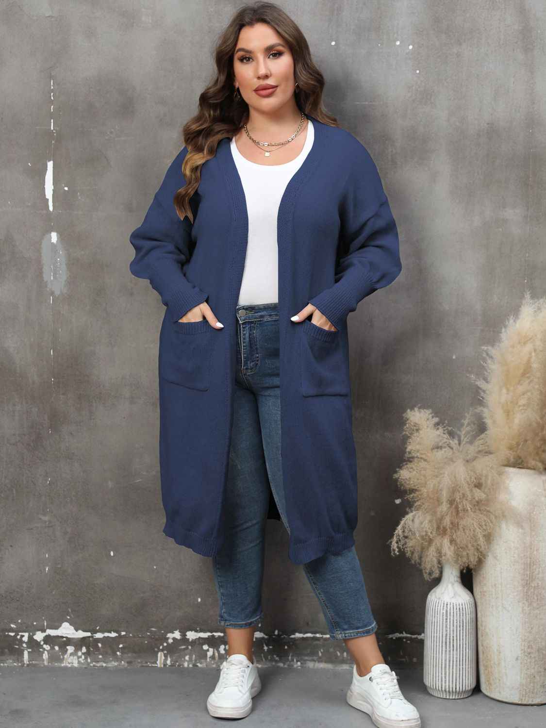 Plus Size Long Sleeve Pocketed Cardigan by Wild and Free Boutique