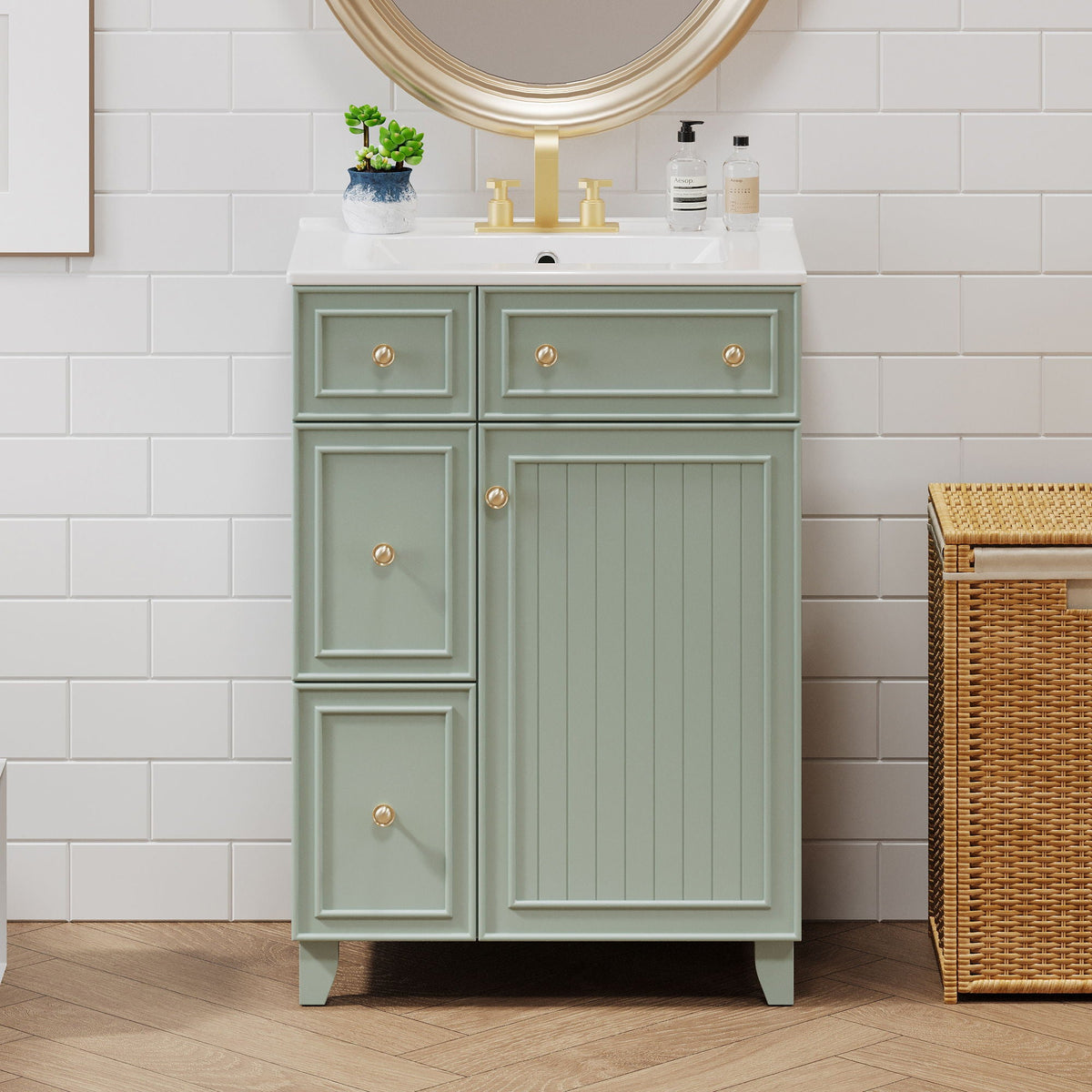 Transitional Style Bathroom Vanity Cabinet With Ceramic Sink by Unique Piece Furniture