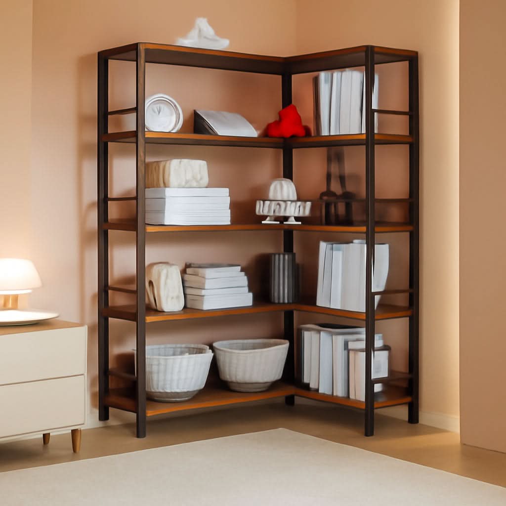 5-Tier Industrial Corner Bookcase With Metal Frame by ShipItFurniture