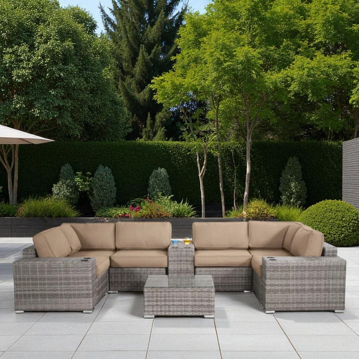 Modern Patio Rattan Sectional Set With Cushions by Unique Piece Furniture