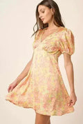 Mittoshop Printed V-Neck Puff Sleeve Mini Dress by Femstylo