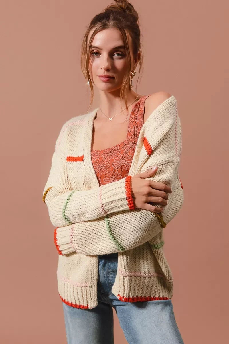 SO ME Loose Fit Multi Stripe Open Front Cardigan by FitiqueFit