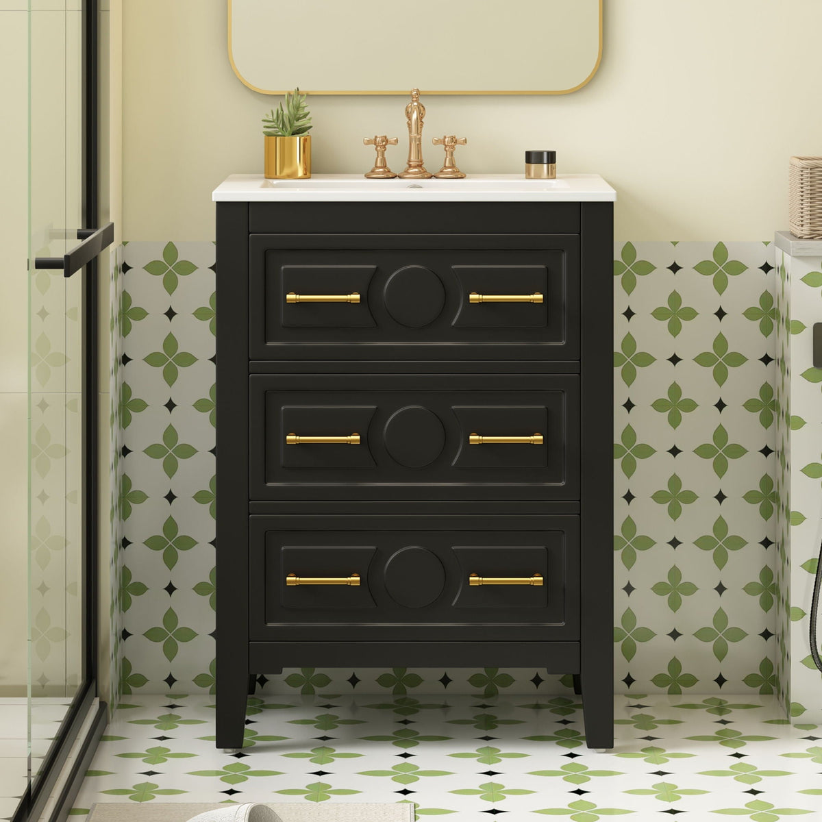 Bathroom Vanity With Sink, Free Standing Single Set, 3 Drawer Storage Cabinet by Unique Piece Furniture