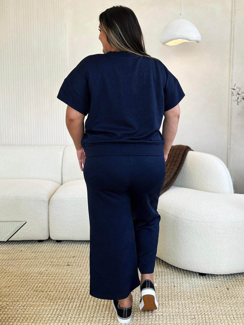 Double Take Full Size Texture Top and Pants Set for Women by Selvanelle