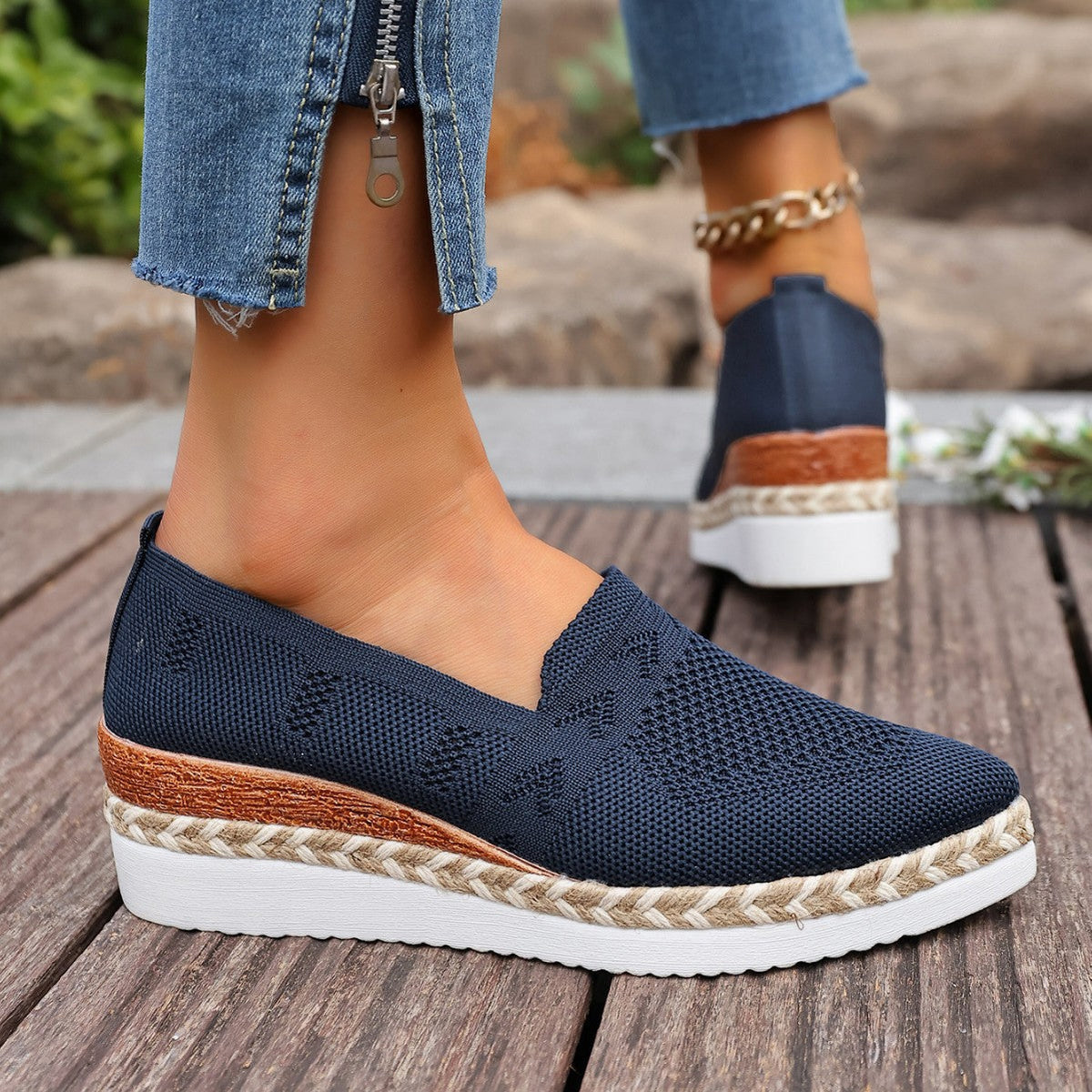 Women’s Woven Rope Platform Snakeskin Pointed-Toe Flats | Trendy Flats by FitiqueFit