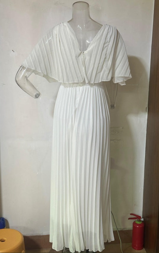 Women's Solid Color And V-neck Bat Sleeve High Waist Dress See size chart under “more details” by The Fashion Celestial
