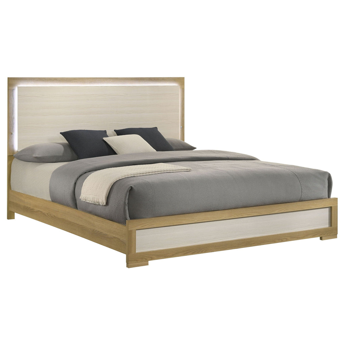 Hyland Eastern King Panel Bed LED Headboard Natural by Unique Piece Furniture