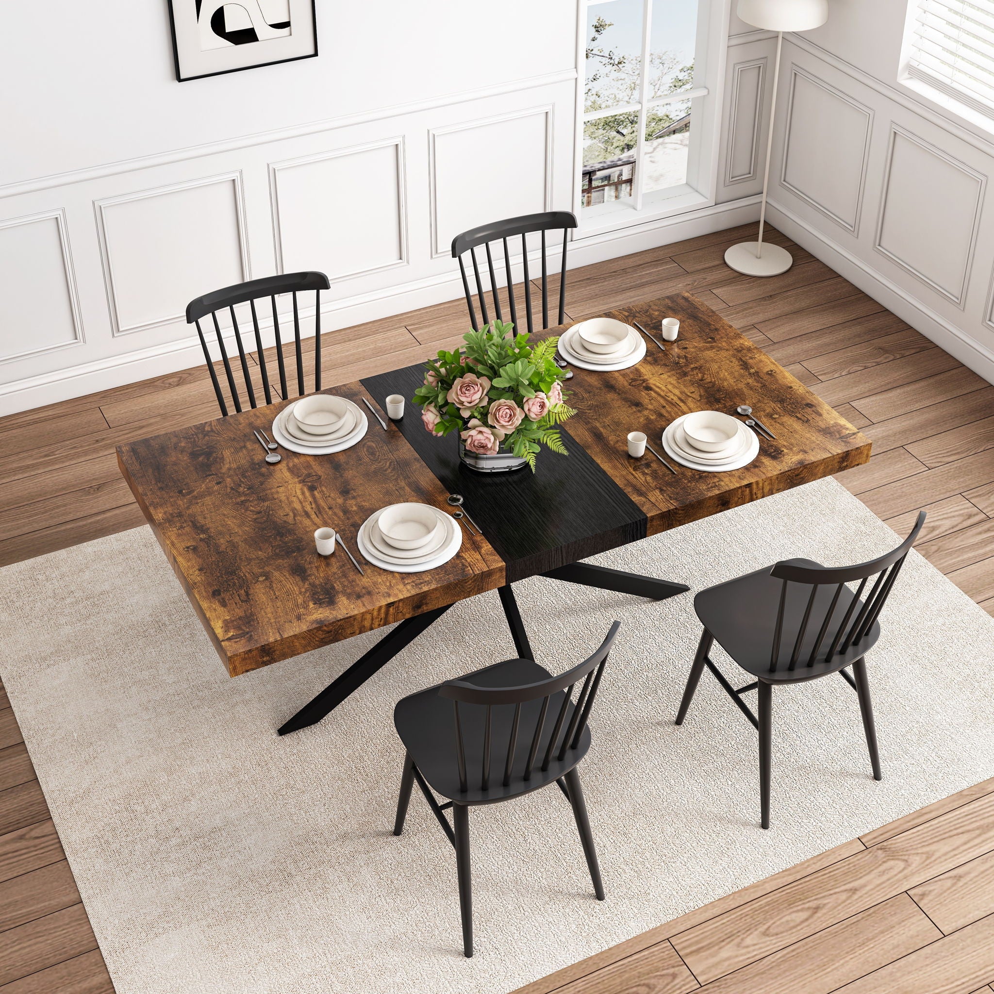 Retro Rectangular Stretch Dining Table With Embossed Center Plate by Unique Piece Furniture